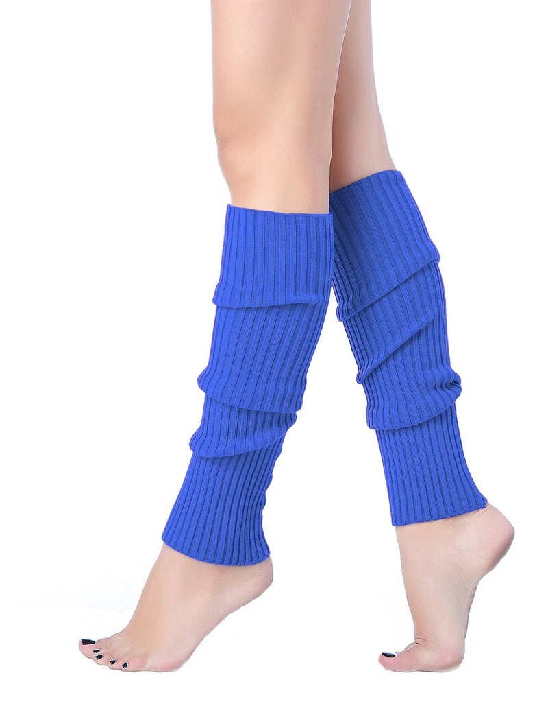 v28 Women Juniors 80s Eighty's Ribbed Leg Warmers for Party Sports (Blue) - Image 1